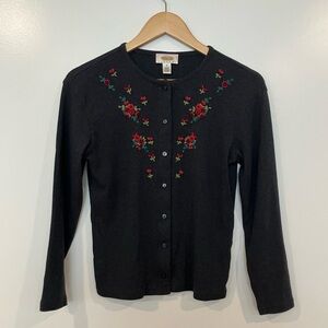 Vintage 100% Cotton Cardigan Floral Embroidered Button Front S